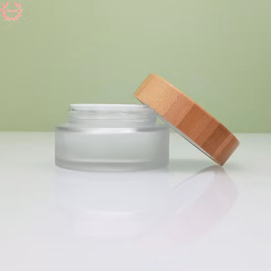 Contenitore per vasetti di crema in vetro satinato per imballaggio cosmetico in legno campione gratuito con coperchio in bambù